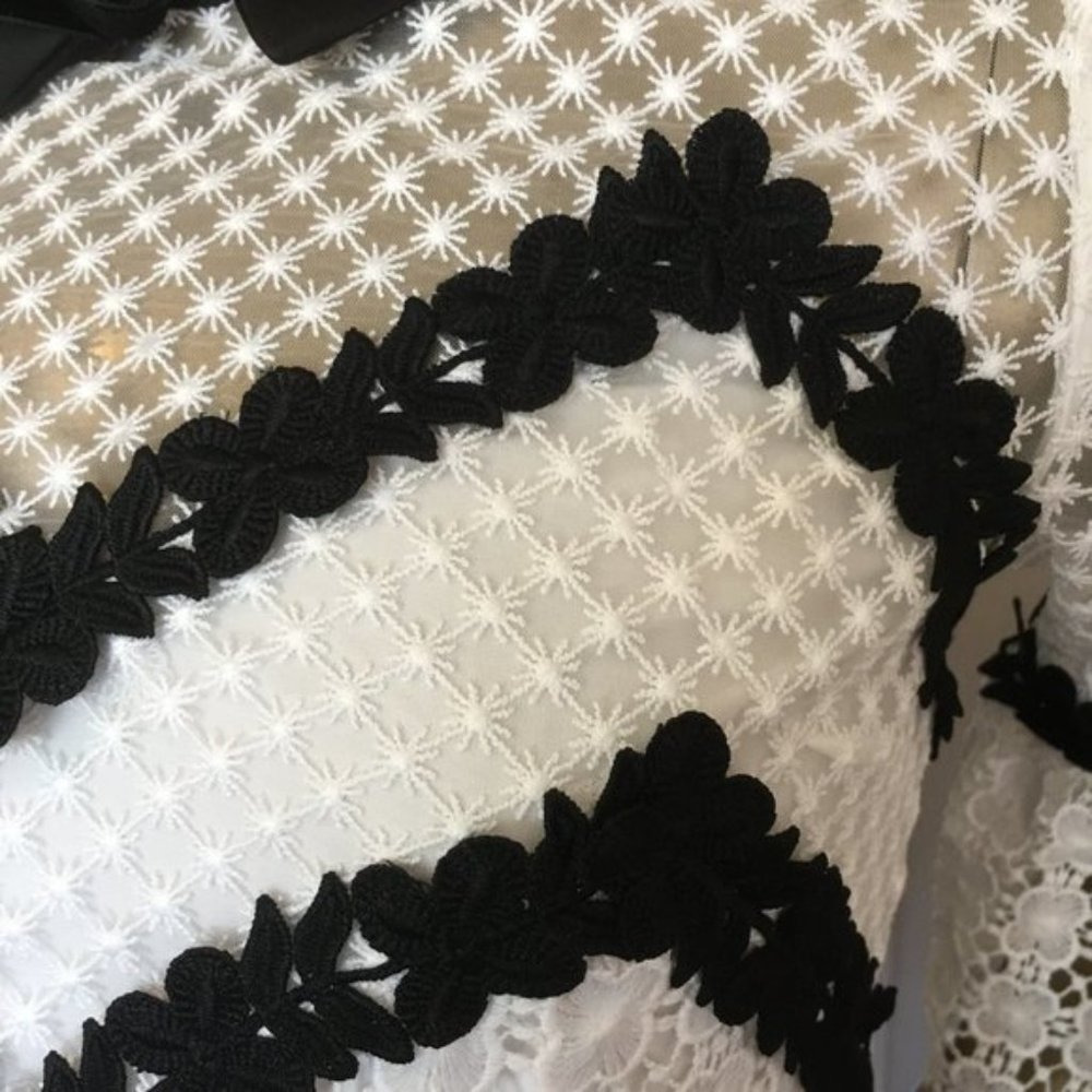 Black & White Petal Shift Dress with School Girl Collar - Picture 5 of 11